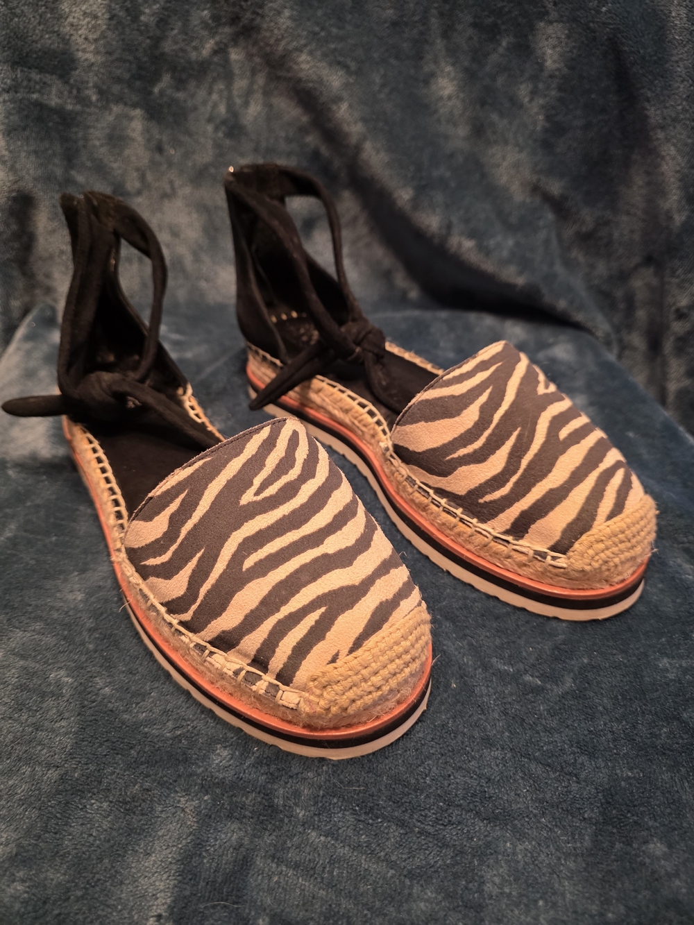 Women’s Zebra Espadrille Lace-Up Flat - Black and Beige